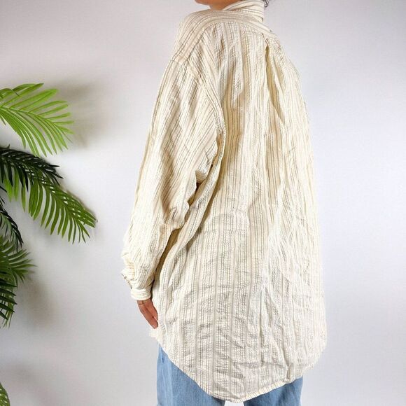Vintage Y2K Ralph Lauren Cream Coastal Oversized Striped Button Up Shirt / Sz: L - Picture 2 of 6